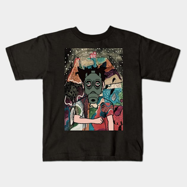 Explore the 1337 NFT: MaleMask Character with Pixelated Green Eyes, Light Skin, and Unique Zodiac Glyph Kids T-Shirt by Hashed Art